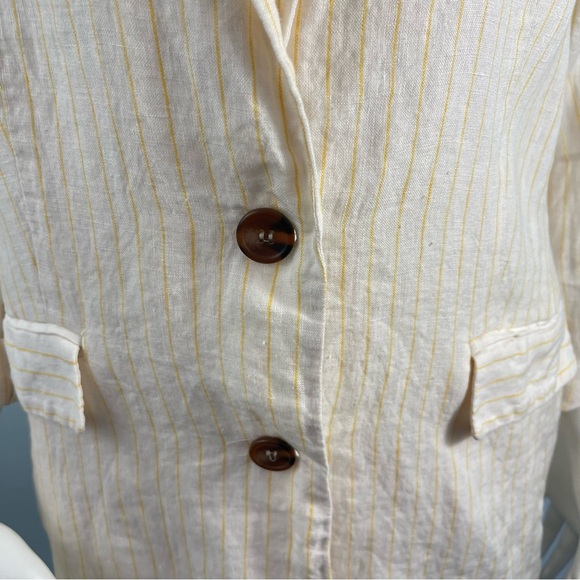 Cynthia Rowley Sz Small 100% Linen Blazer Jacket Ivory Yellow Stripe Lightweight - Picture 5 of 16